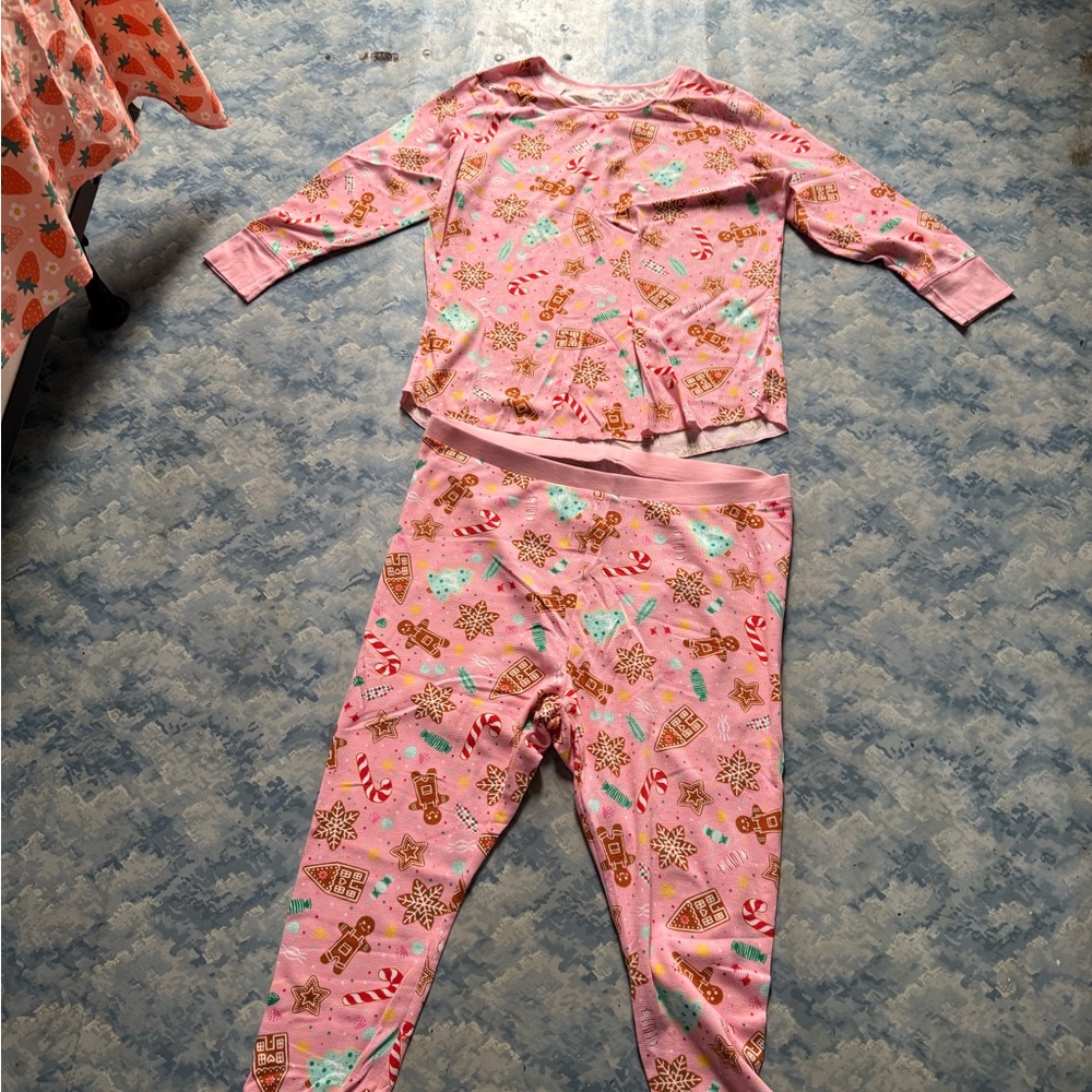 Pink gingerbread Pajamas with Festive Print